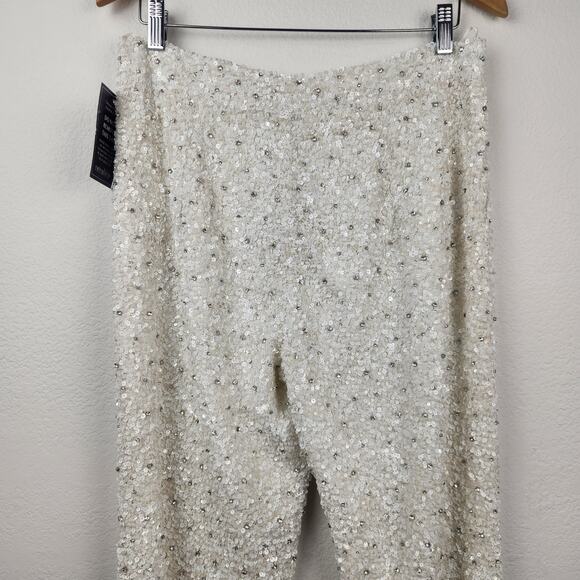 Retrofete Lyra Sequin Pant White Size Large NWT Pockets Wide Leg - Picture 8 of 13